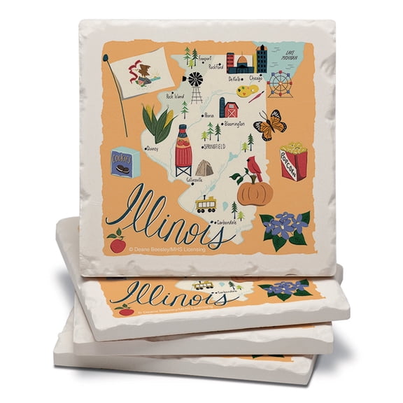 Thirstystone Illinois Home State Tumbled Tile Coaster 4 Pack