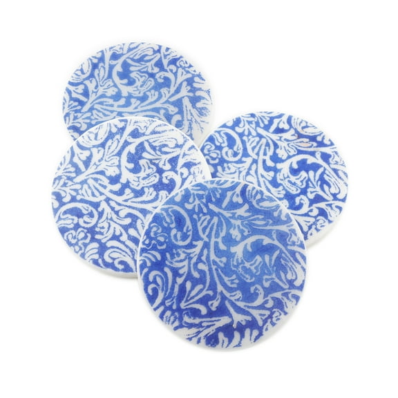 Thirstystone Indigo Collection Round White Marble Blue Paisley Coaster, Includes 4 Coasters