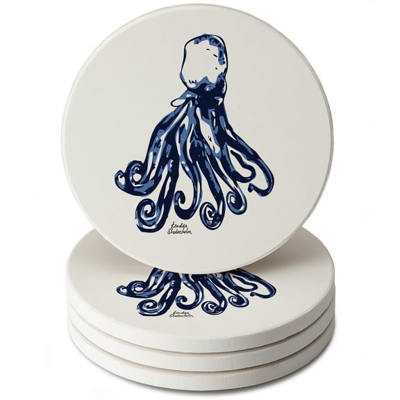 Thirstystone Indigo Octopus 4-Pack Round Stone Coasters