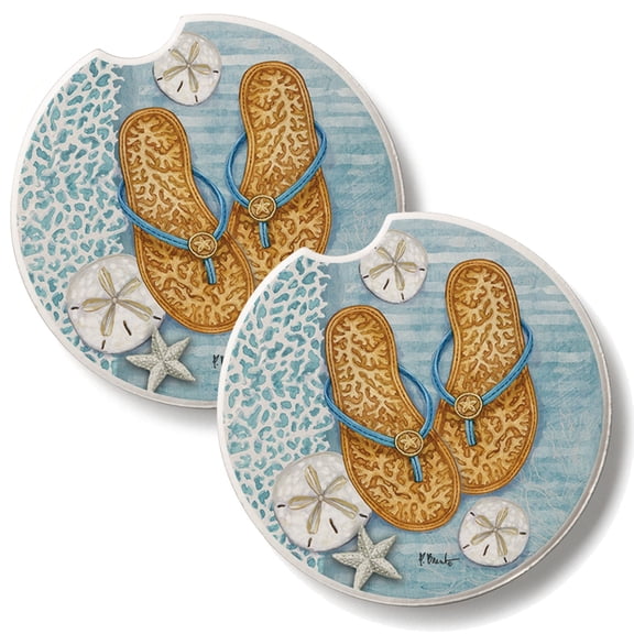 Thirstystone Key Largo Beach Sandals 2 Pack Absorbent Car Coasters