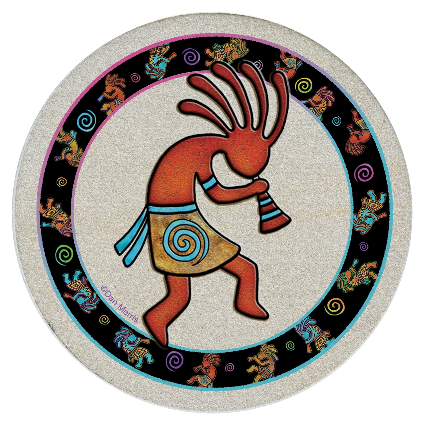 Kokopelli Toss Round Natural Sandstone Coaster Set