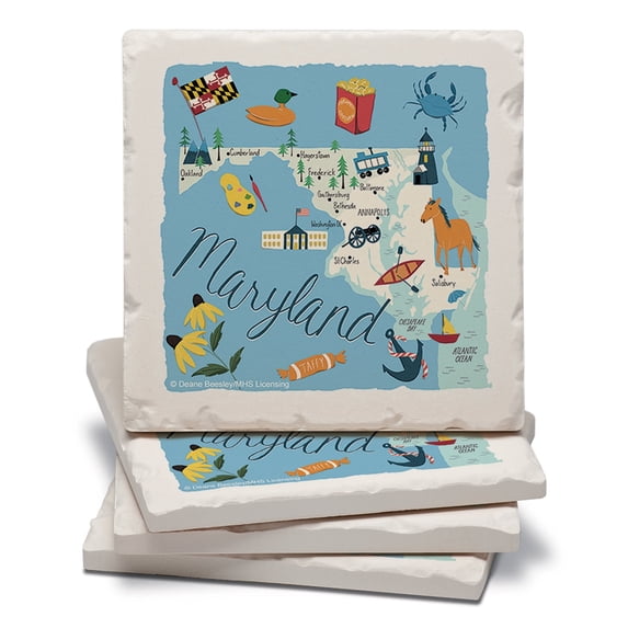 Thirstystone Maryland Home State Tumbled Tile Coaster 4-Pack