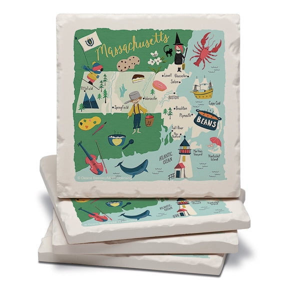 Thirstystone Massachusetts Home State Tumbled Tile Coaster 4-Pack