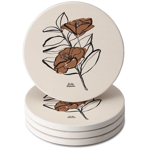 Thirstystone Mocha Flower 4-Pack Round Stone Coasters