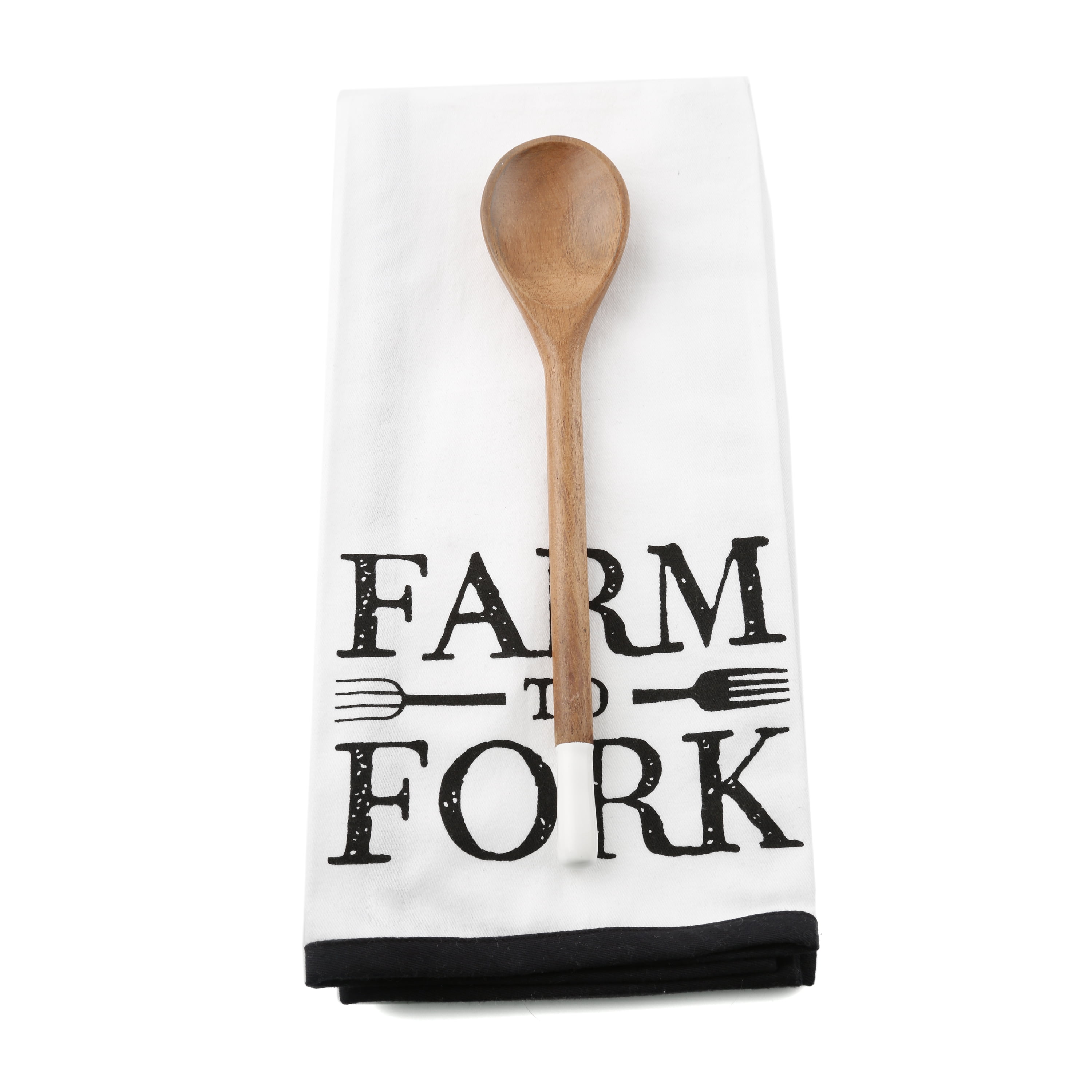 Thirstystone Modern Homestead Collection Farm to Fork Tea Towel with Wooden Spoon