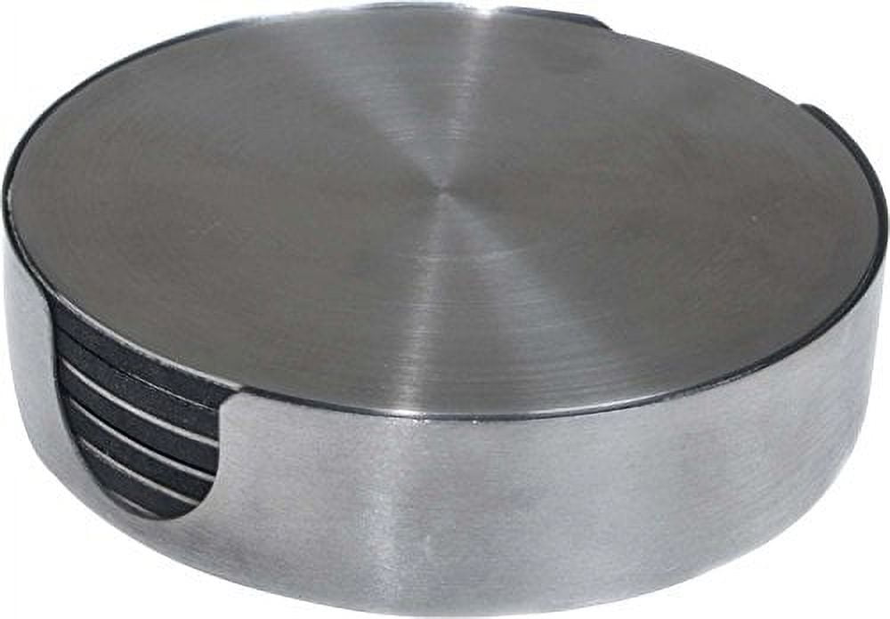 Stainless Steel Round 6-Piece Coaster Set with Holder