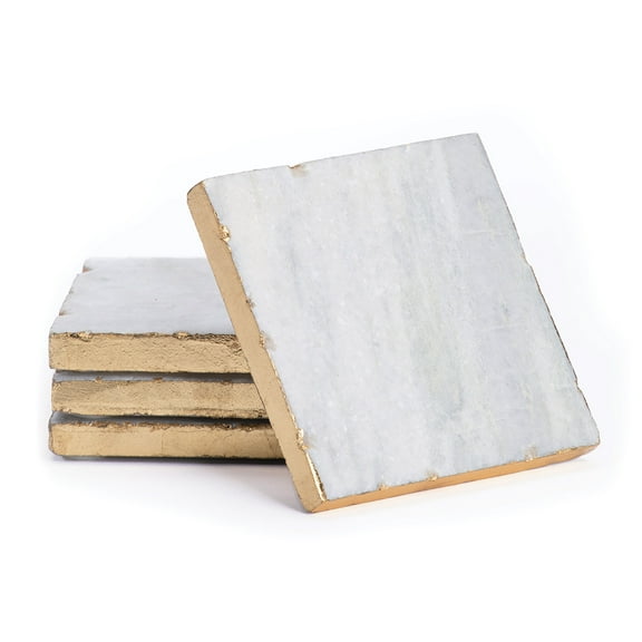 Thirstystone Natural White Marble Coasters with Gold Edges 4-Pack