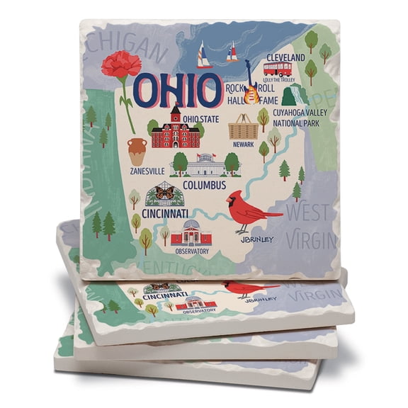 Thirstystone Ohio Attractions Tumbled Tile Coaster 4-Pack