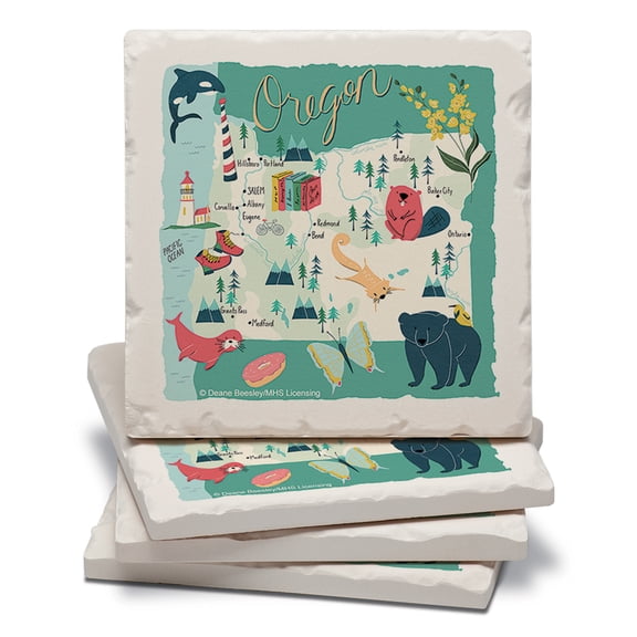 Thirstystone Oregon Home State Tumbled Tile Coaster 4-Pack