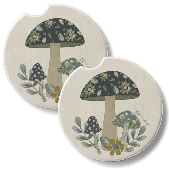 Thirstystone Patterned Mushrooms 2 Pack Absorbent Car Coasters