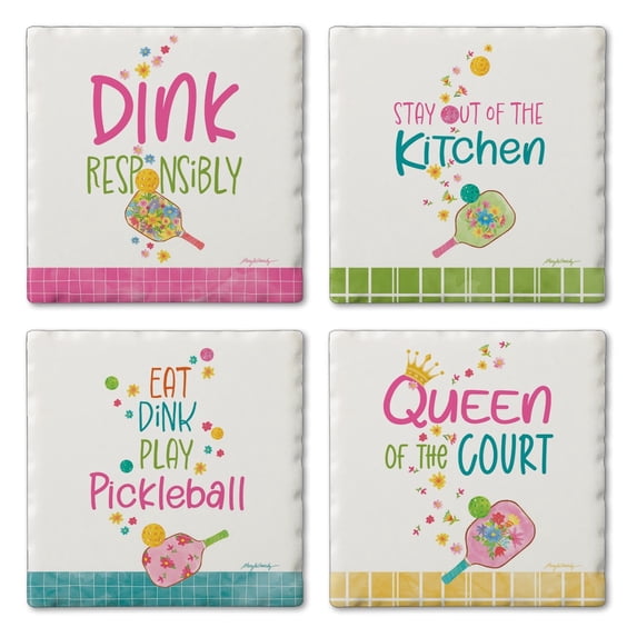 Thirstystone "Pickleball" 4-Pack Assorted Tumbled Tile Coasters