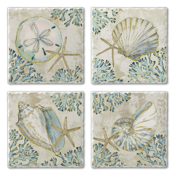 Thirstystone "Playa Shells" 4-Pack Tumbled Tile Stone Coasters