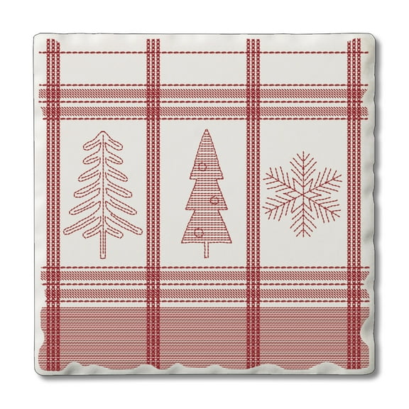 Thirstystone "Red Winter Plaid" Single Tumbled Tile Coaster