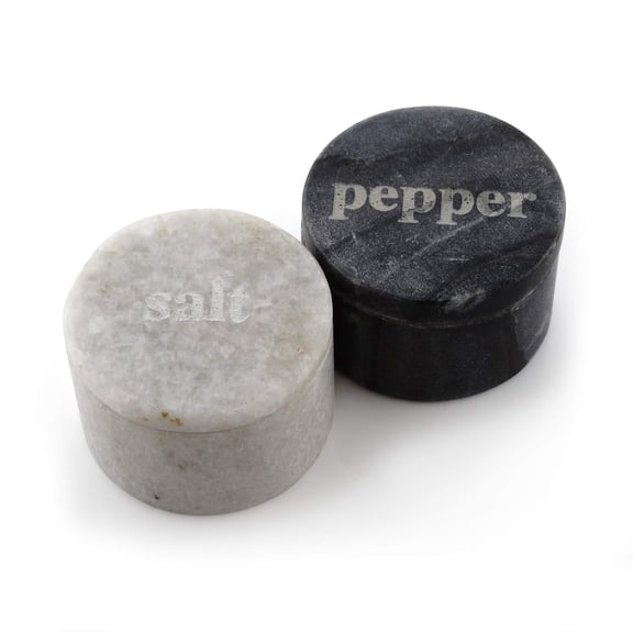 Thirstystone Salt and Pepper-Pinch Bowls with Etched Lids, Keep Spices in These Adorable pots, Black/White