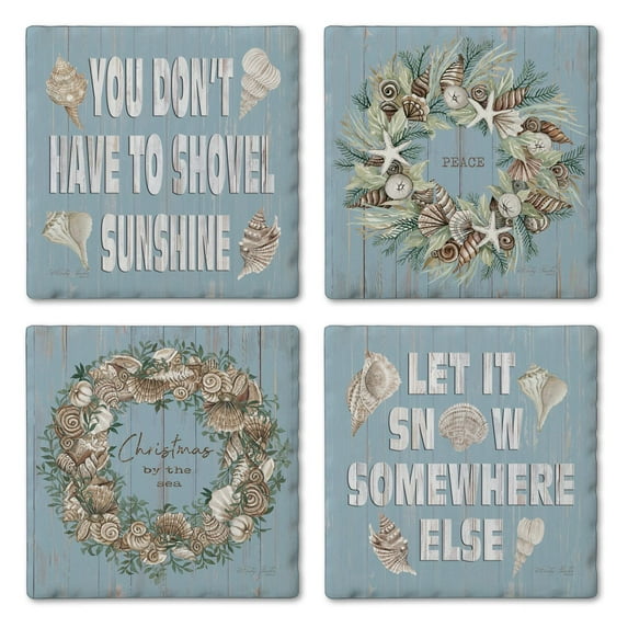 Thirstystone "Shovel Sunshine" 4-Pack Assorted Tumbled Tile Coasters