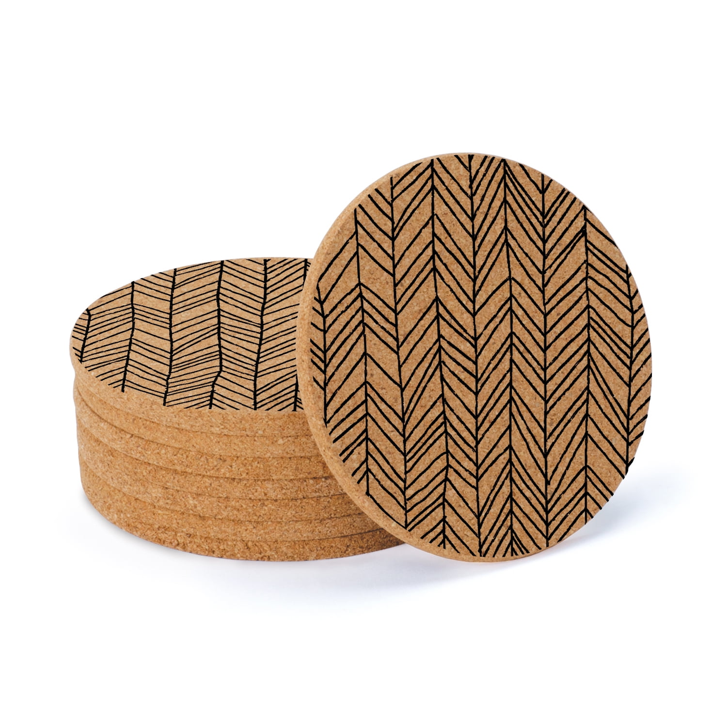Thirstystone "Skinny Herringbone" 8Pack Thick Round Cork Coasters