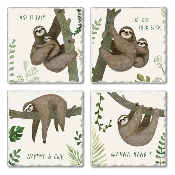 Thirstystone "Sloth's Say" 4-Pack Tumbled Tile Coasters 4" Square