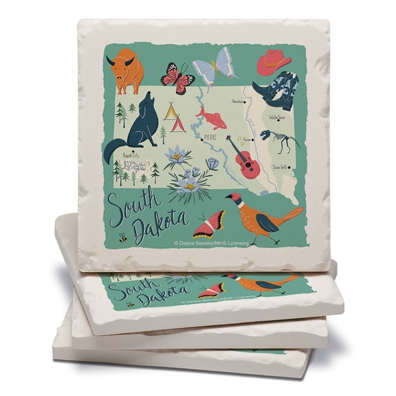 Thirstystone South Dakota Home Tumbled Tile Coaster 4-Pack