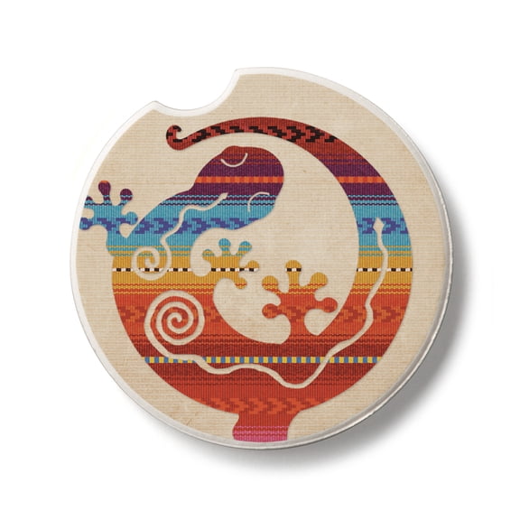 Thirstystone Southwest Colorful Gecko Single Round Stone Car Coaster