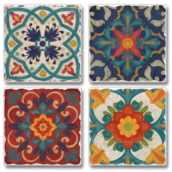 Thirstystone Spanish Villa 4-Pack Assorted Tumbled Tile Coasters