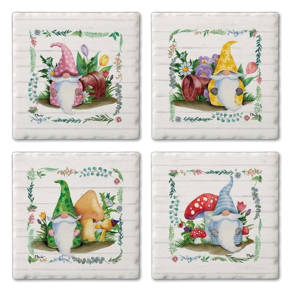 Thirstystone Spring Gnome 4-Pack Tumbled Tile Coasters
