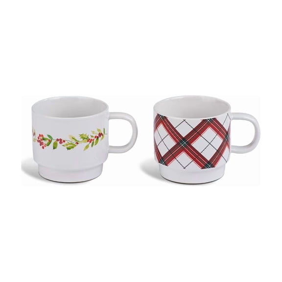 Thirstystone Stackable Mugs with Holly Berry & Plaid, Set of 2