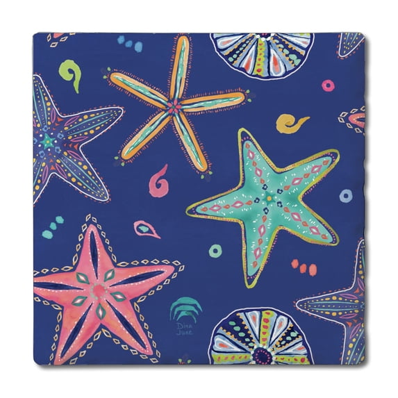 Thirstystone Starfish On Blue Single Tumbled Tile Coaster Create Your Own Set