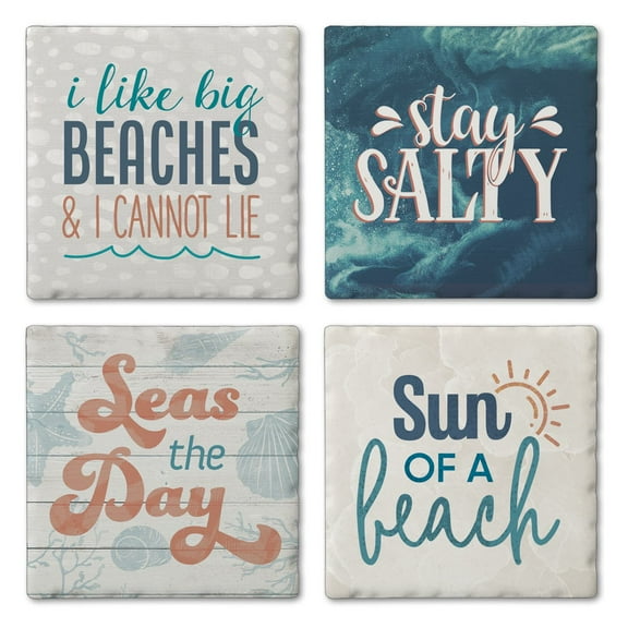 Thirstystone "Sun Of A Beach" 4-Pack Assorted Tumbled Tile Coasters