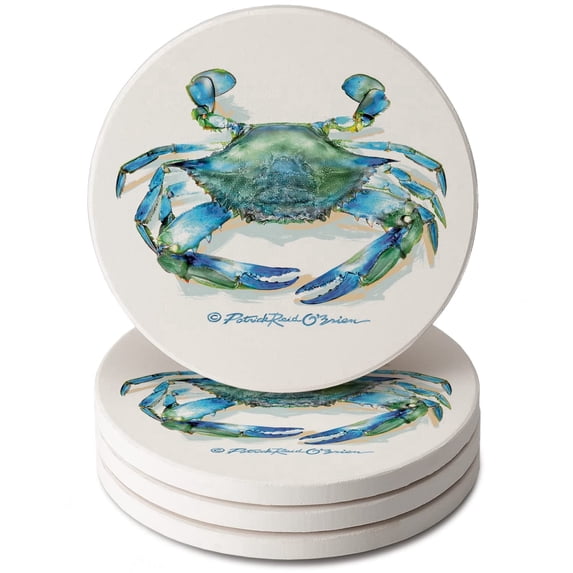Thirstystone Teal Crab 4-Pack Round Absorbent Stone Coasters
