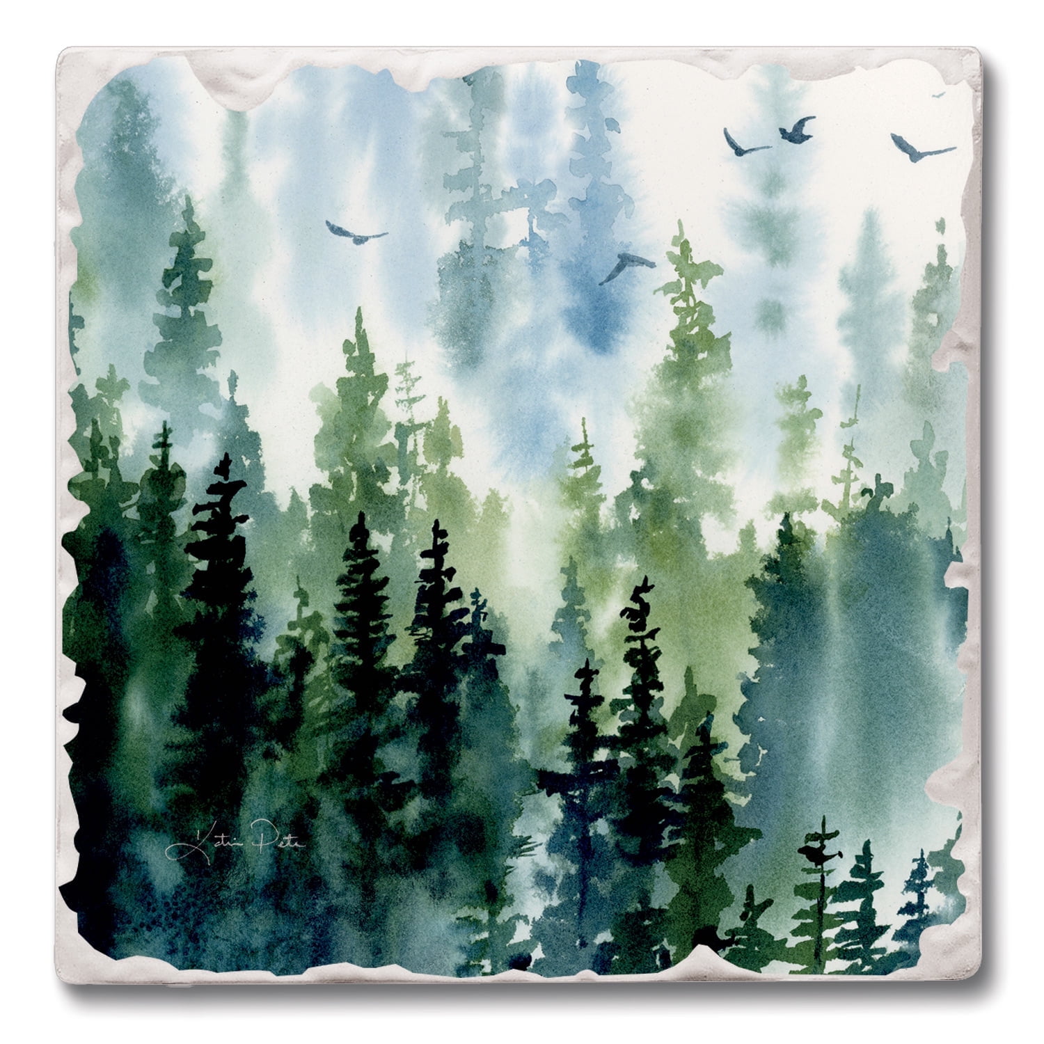 Tree Line Multicolor Absorbent Stone Square Coasters with Cork Backing