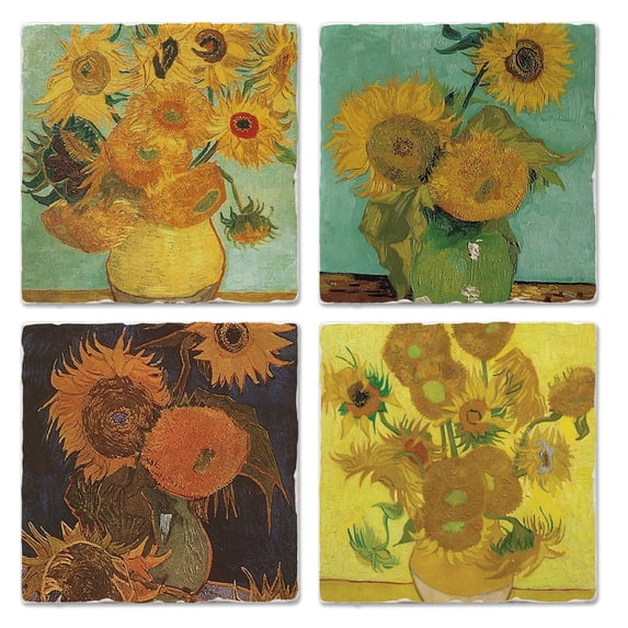 Thirstystone "Van Gogh Sunflowers" 4-Pack Assorted Tumbled Tile Coasters