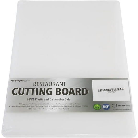 Thirteen Chefs Plastic Cutting Board - 18 x 12 0.5 Inch, Professional Grade HDPE, NSF Approved, Large Size and Dishwasher Safe