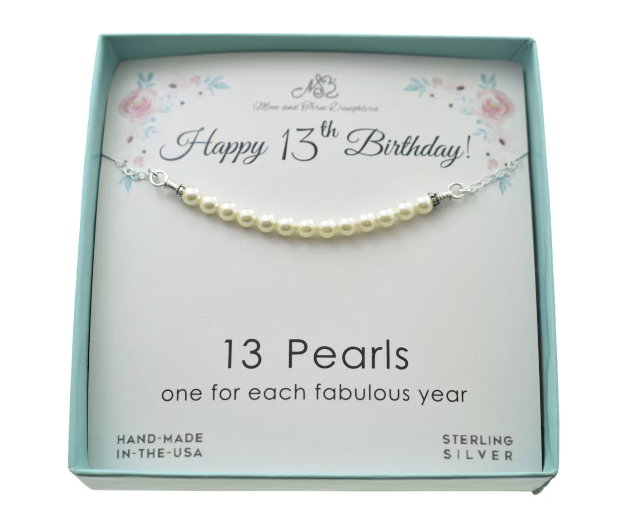 MOM AND THREE DAUGHTERS Thirteen Pearls Thirteenth Birthday Necklace in Sterling Silver. 13th Birthday Necklace. Bat Mitzvah Gift. Thirteenth Birthday Gift for Her.