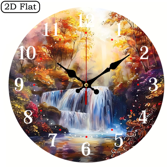 This 10-inch 2D flat "Colorful Autumn Forest" pattern wall clock is suitable for decoration in living rooms, bedrooms, kitchens and offices.