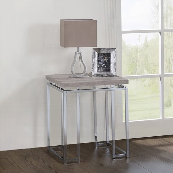 This 1pc Natural Oak End Table in Living Room Comes with Chrome Finish Frame and Contemporary Look