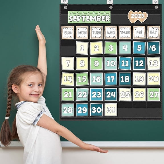 This 2.75 X 2.75Cm Monthly Calendar with Card Pockets Is A Must-Have for Homeschooling and Classroom Learning (Black)