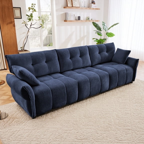 Modern Minimalist Fabric Three-Seater Sofa 220cm with Solid Wood Frame