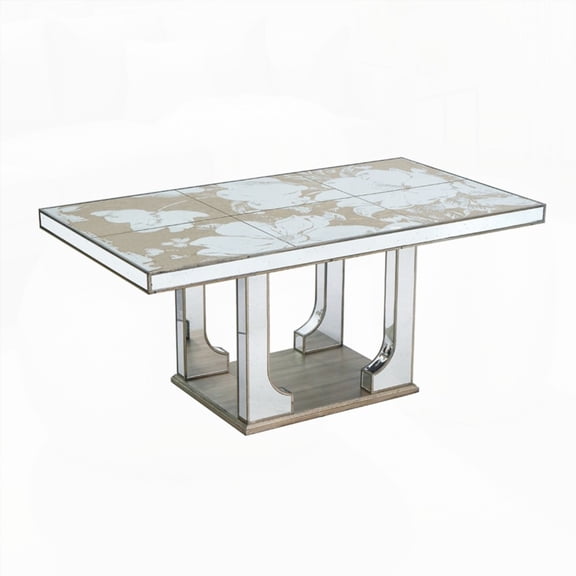This 71x39.5x31.5" Coffee Table with Floral Design and Silver Finish