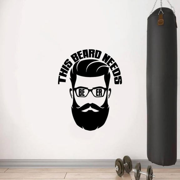 This Beard Needs Beer - Beer Mug Gentleman Silhouette Beer Quotes Vinyl Wall Sticker Art Decal Bar Room Kitchen Area Home Bar Lounge Design Bedroom Home Decor Stickers Decoration Size (20x14 inch)