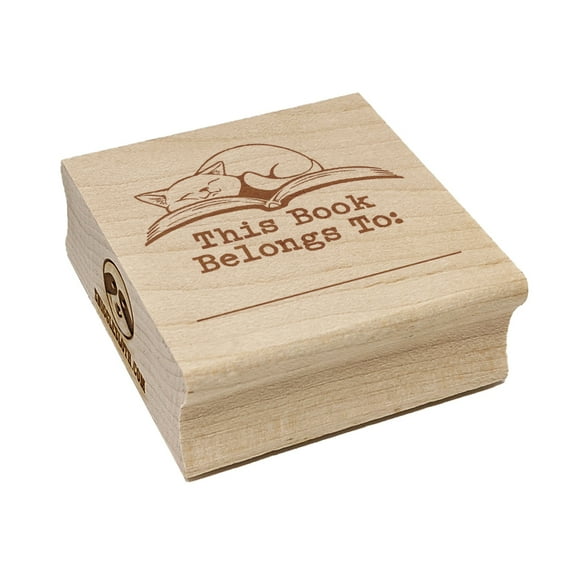 This Book Belongs to Sleepy Cat Square Rubber Stamp Stamping Scrapbooking Crafting - Small 1.25in