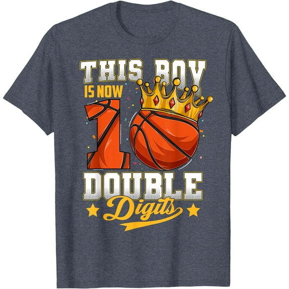 This Boy Double Digits Ten Basketball 10 Year Old Birthday Softstyle T-Shirt for Men Women Kids,Heather Navy Color,Size M