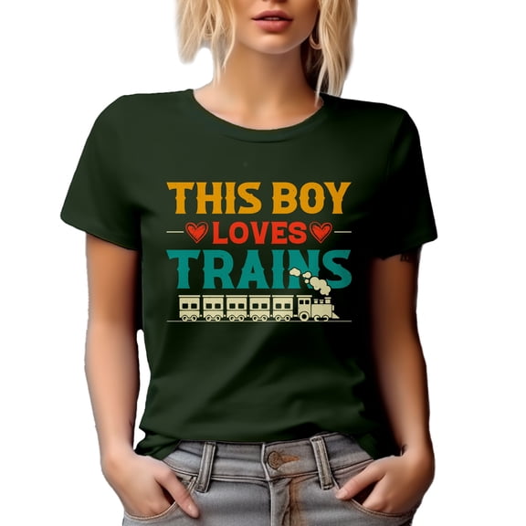 This Boy Loves Trains - Train Enthusiast, Lover or Toy Collector Quote, Military Green T-Shirt, 3XL
