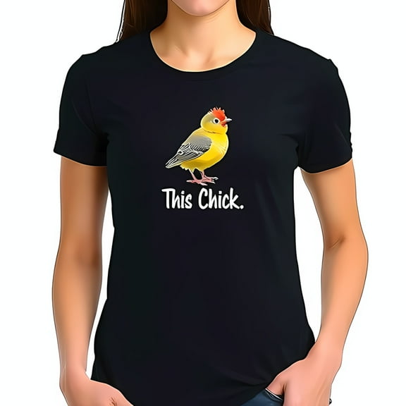 This Chick Cartoon Graphic Tee - Fun Black Cotton Short Sleeve T-Shirt with Playful Yellow Chick Design