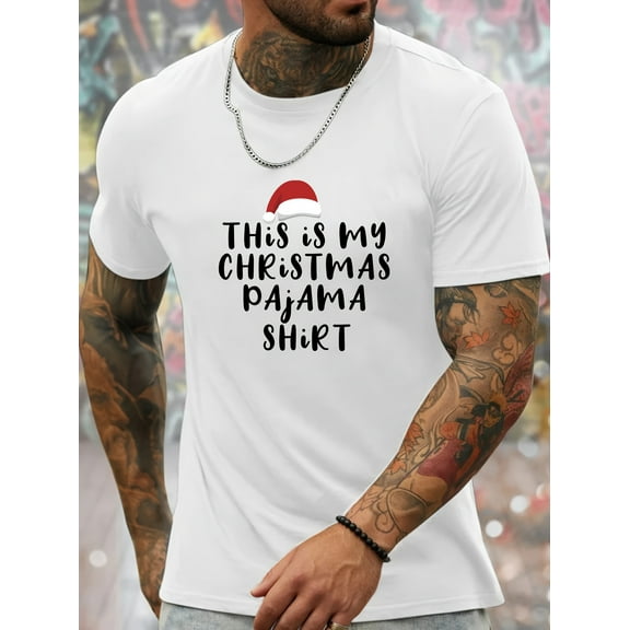 'This Is My Christmas Pajama Shirt' Print Tees For Men, Casual Quick Drying Breathable T-Shirt, Short Sleeve T-shirt For Running Training, Spring And Summer