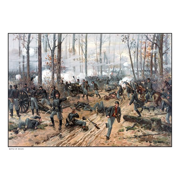 This Civil War painting shows Union and Confederate troops at The Battle of Shiloh Canvas Art - John ParrotStocktrek Images (17 x 12)