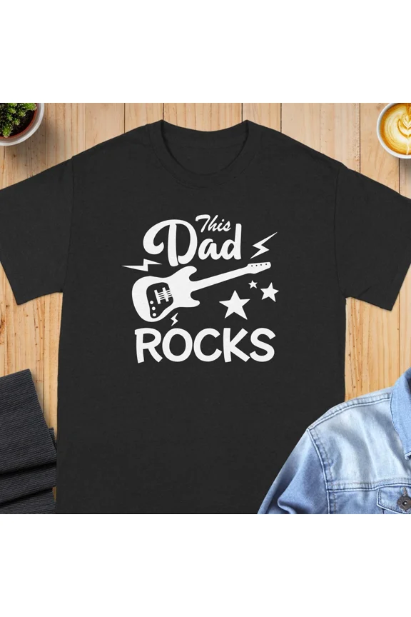 This Dad Rocks Guitar Musician Dad Funny Fathers Day Tee Unisex T-Shirt up to size 5XL