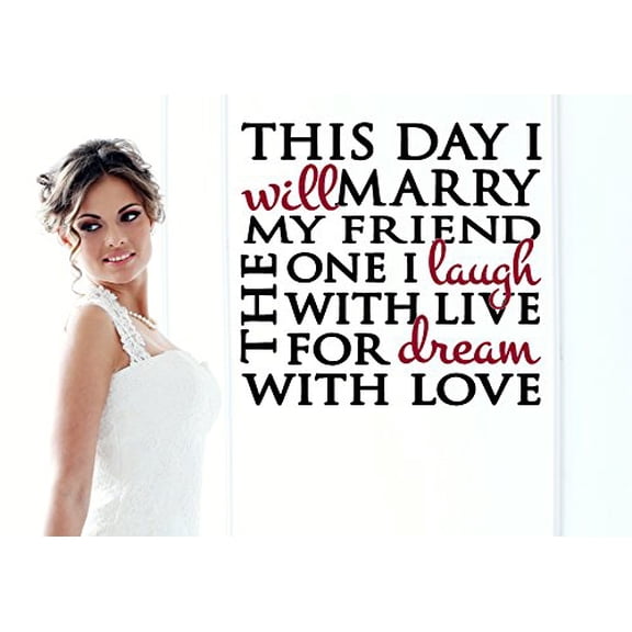This Day I Will Marry Wedding Vinyl Wall Decal Love Quote, 23 x 23 , Black/Red