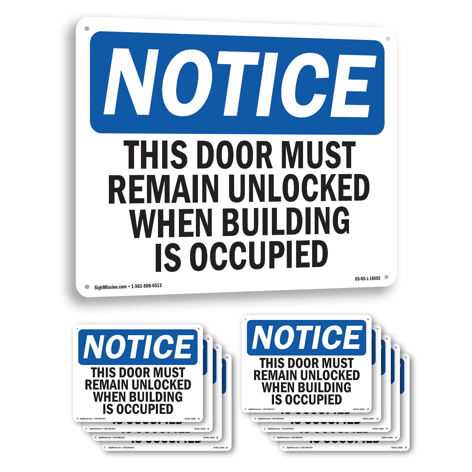 OSHA Notice Sign – “This Door Must Remain Unlocked When Building” – Rigid Plastic Safety Sign, Made In USA