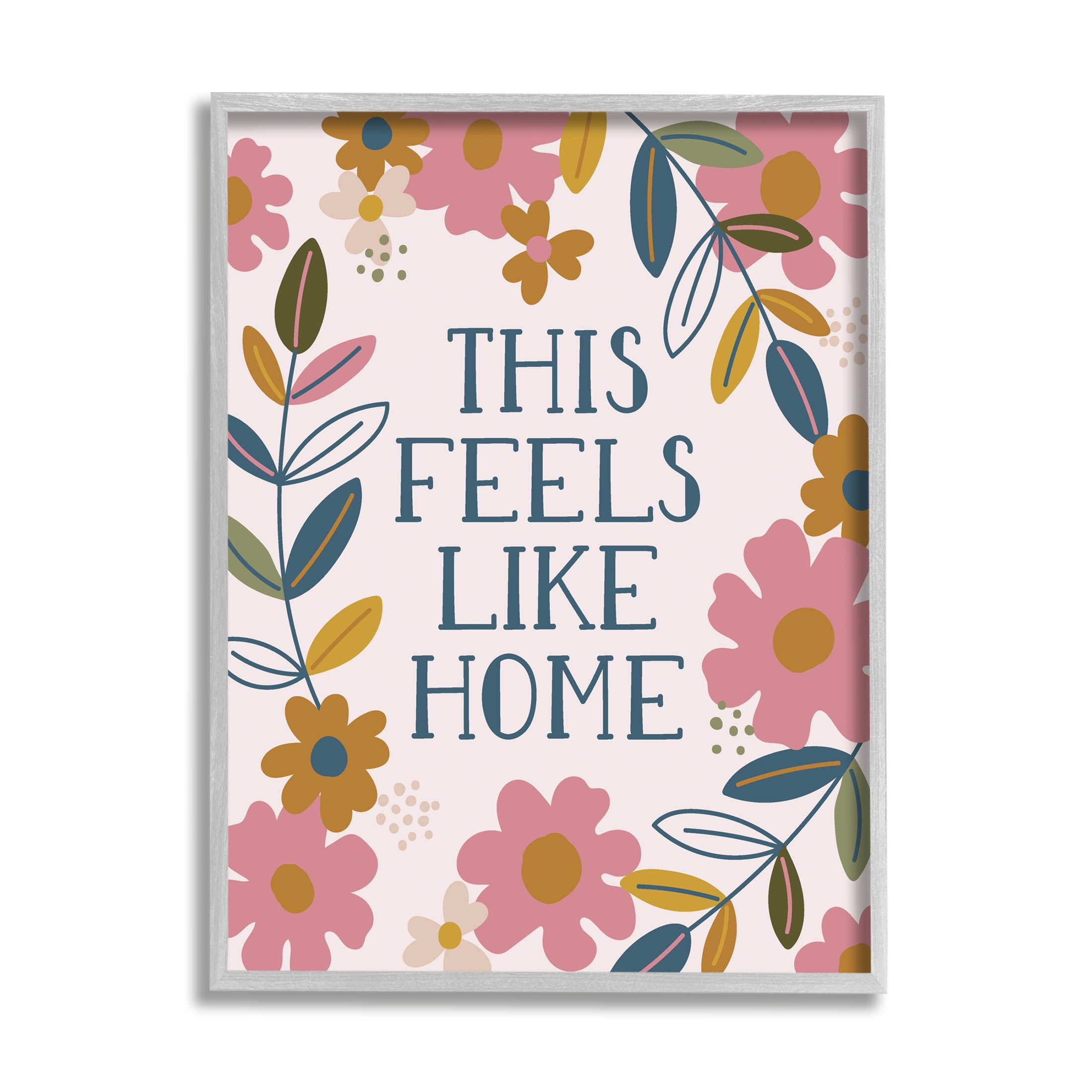 This Feels Like Home Flower Blossoms Inspirational Graphic Art Gray Framed Art Print Wall Art