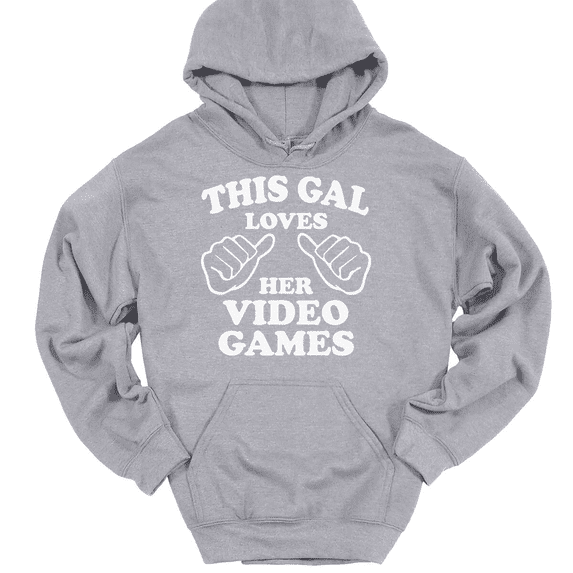 This Gal Loves Her Video Games Hooded Sweatshirt Hoodie Funny Gamer Novelty Gift - Heather Grey, 2XL